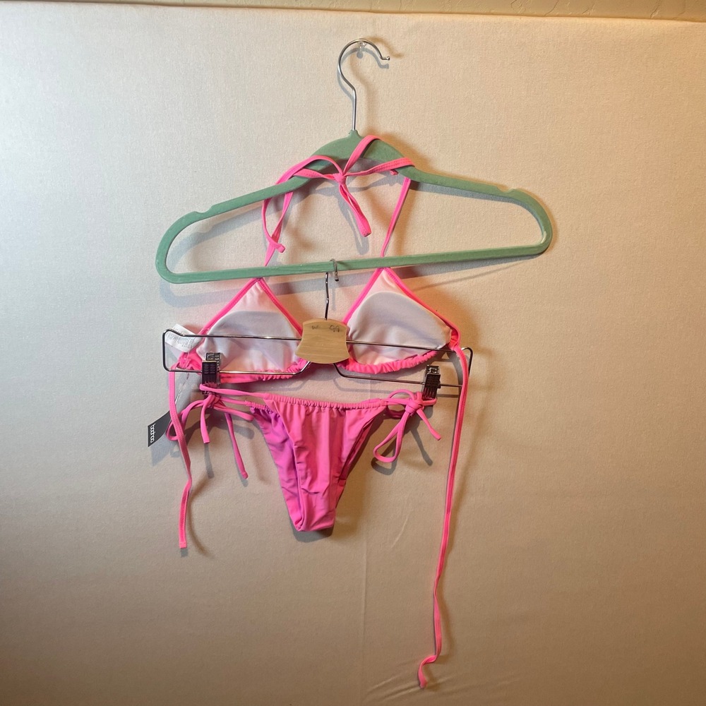 Boohoo Lisbon Triangle Beach Bikini Hot Pink Set -‎ Size 12 - Picture 3 of 7